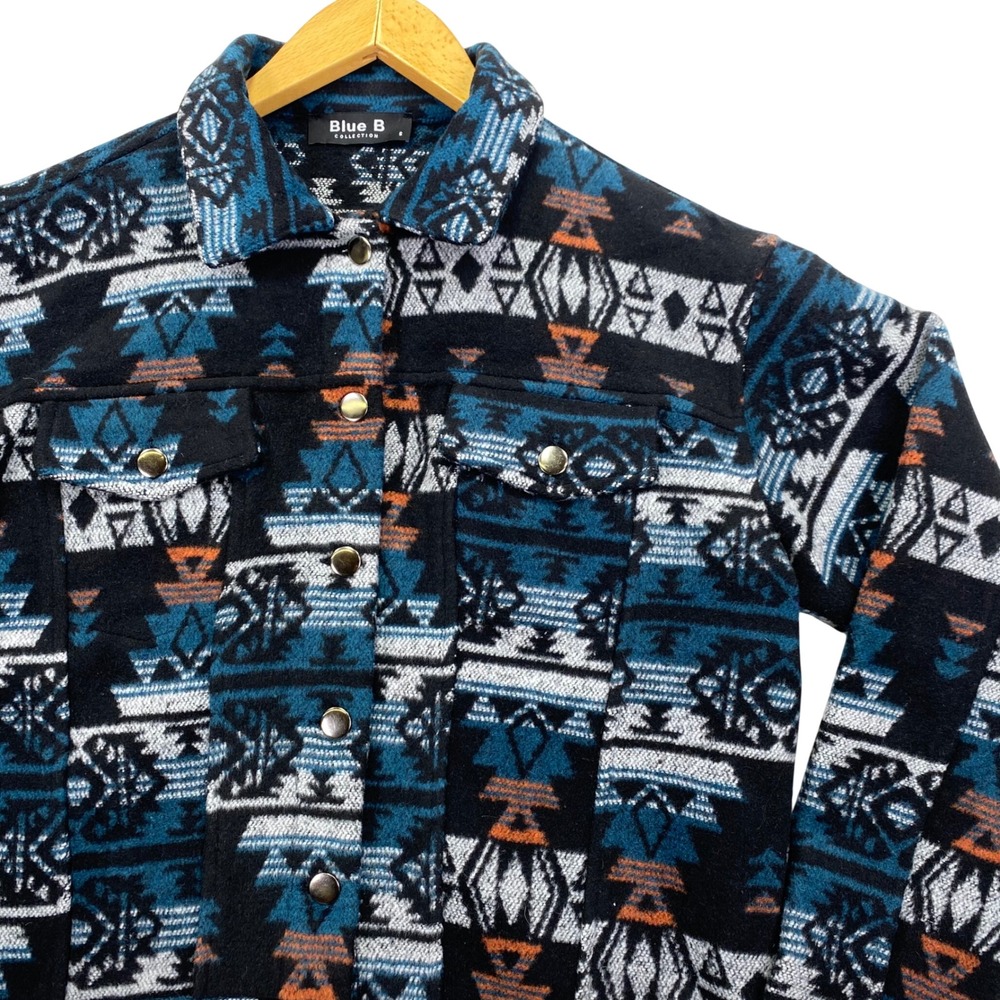 Blue B Collection Shirt Jacket Womens Small Blue Southwestern Geometric Fleece